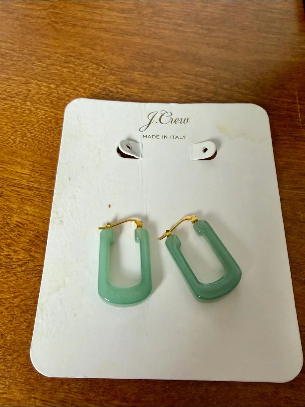 J. Crew Sage Resin Rectangular Hoop Earrings Gold-Tone Hooks Italy